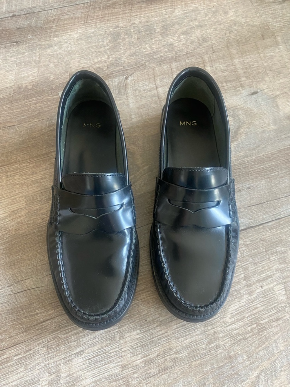 Mango Black Leather Penny Loafers